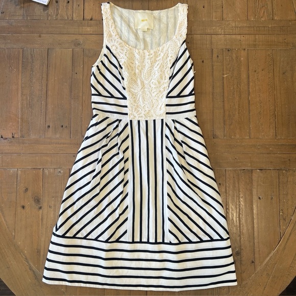 Anthropologie Maeve Chessia Navy Stripe Lace Dress Nautical Preppy Lace 2 - Picture 3 of 11